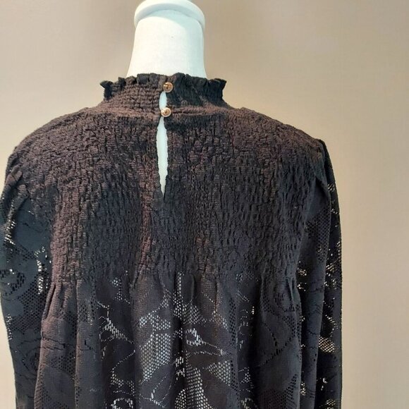 Sundance Dorina Black Lace Mock Neck Blouse Size Lg Size Lg - Picture 3 of 11